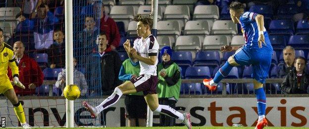 Miles Storey scores for Inverness Caledonian Thistle against Hearts