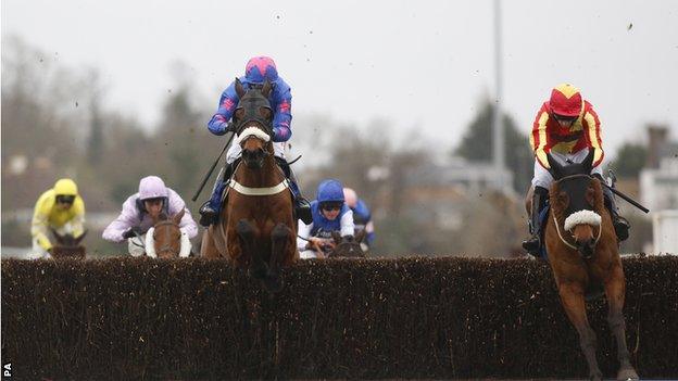 Pilgrims Bay clears the last fence in the BetBright Chase