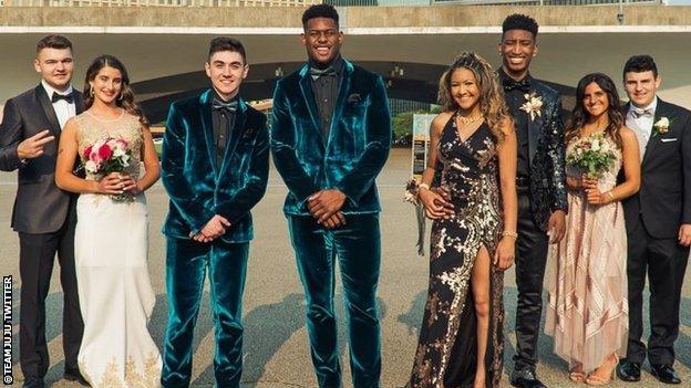 Juju Smith and Anthony Molinaro going to prom in matching suits