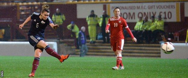 Jo Love scores for Scotland women against Belarus