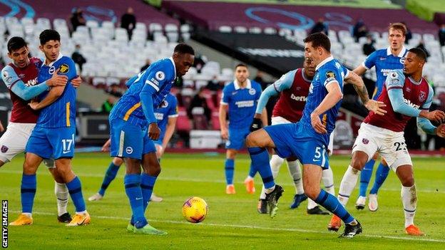 Lewis Dunk scores for Brighton against West Ham