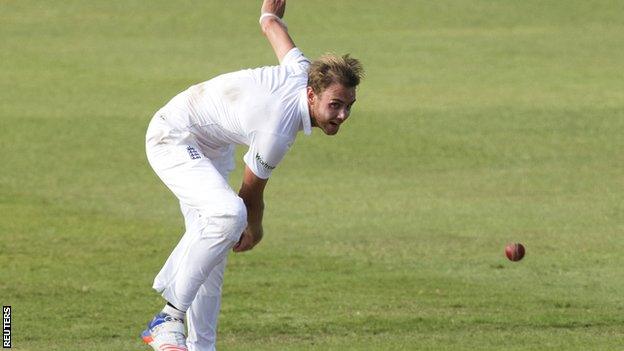 Stuart Broad sends down a delivery