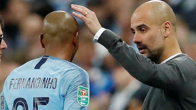 Fernandinho and Pep Guardiola