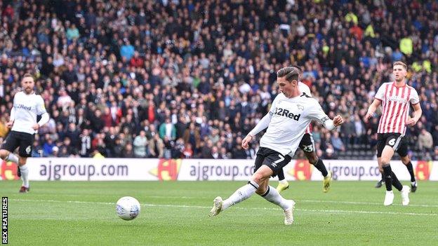 Harry Wilson slots home Derby County's equaliser