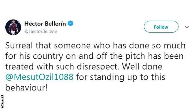 Hector Bellerin says his Arsenal teammate has been treated with disrespect on Twitter