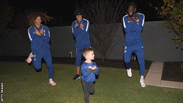 Hudson McCarthy with Chelsea's David Luiz, Tiemoue Bakayoko and Ethan Ampadu