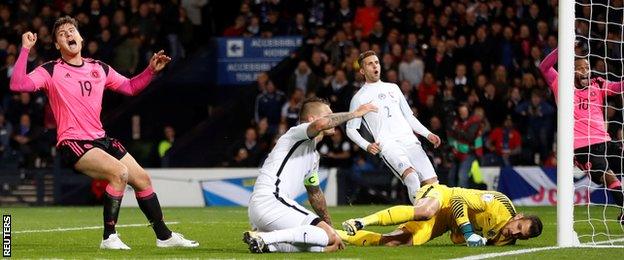 Scotland's Chris Martin (left) celebrates the winning goal