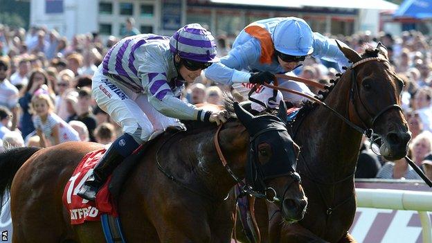 Nakeeta (left) beat Flymetothestars in the Ebor Handicap at York