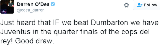 Tweet from Dundee defender Darren O'Dea