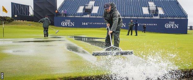 Water being cleared from the Old Course at St Andrews