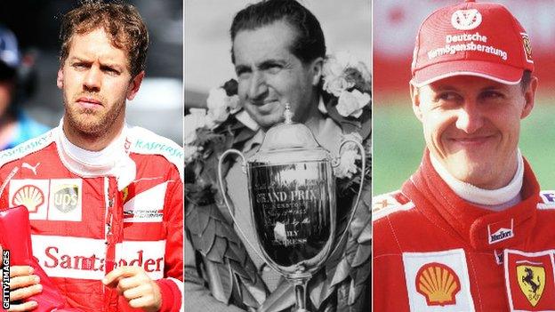 Sebastian Vettel, Alberto Ascari and Michael Schumacher