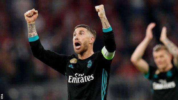 Sergio Ramos celebrates at full-time