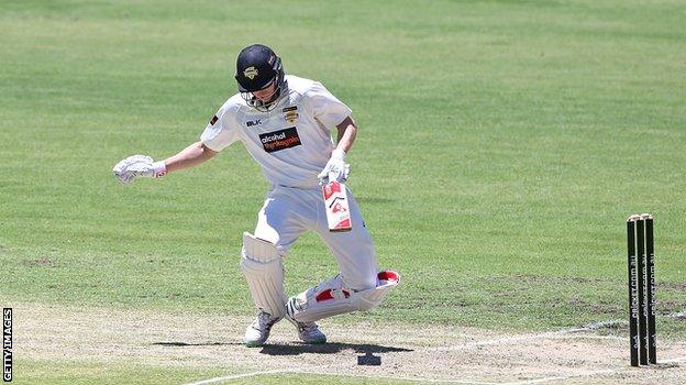 Adam Voges is struck by the ball