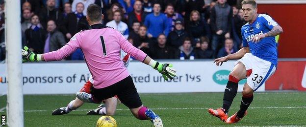 Martyn Waghorn scores Rangers' third goal of the evening