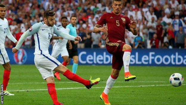 Adam Lallana playing against Russia at Euro 2016