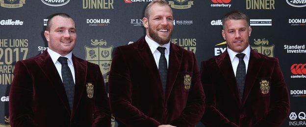 Ken Owens, James Haskell and Sean O'Brien sport some of the 2017 Lions' extensive wardrobe