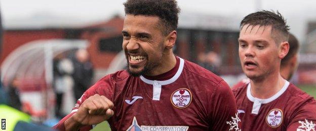 Kelty Hearts' Nathan Austin celebrates