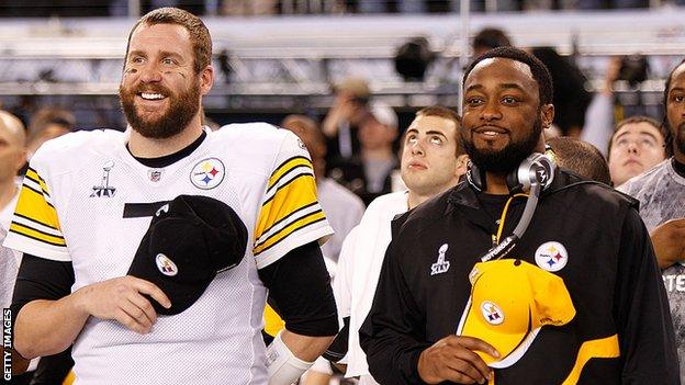 Ben Roethlisberger and Mike Tomlin at Super Bowl 45