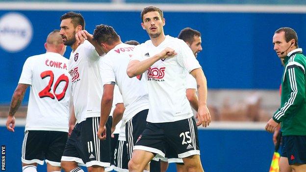 Spartak skipper Erik Sabo celebrates after scoring one of his two goals