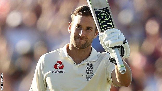 England's Dawid Malan celebrates scoring his maiden Test century in the third Ashes Test at Perth