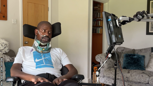 Len Johnrose speaks with the aid of a voice bank using recordings of his voice made after he was diagnosed with motor neurone disease in 2017