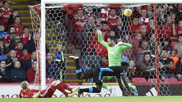 Apollon Limassol scores against Aberdeen