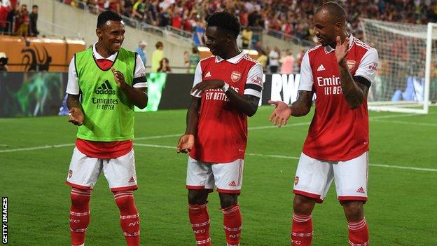 Bukayo Saka celebrates his goal for Arsenal