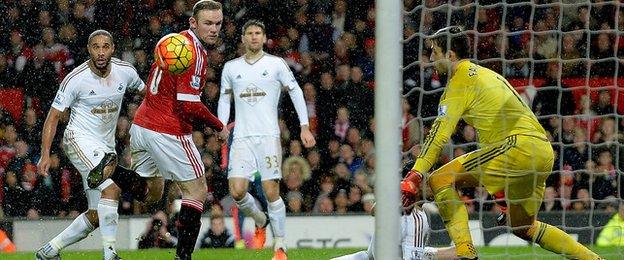 Wayne Rooney scores for Manchester United against Swansea