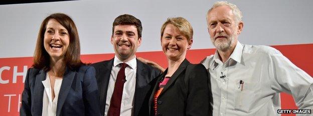 (From left) Liz Kendall, Andy Burnham, Yvette Cooper and Jeremy Corbyn