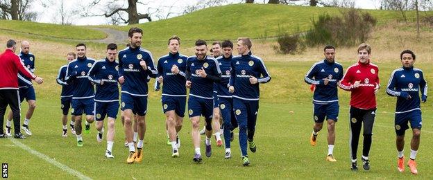 The Scotland squad train in Bishopton