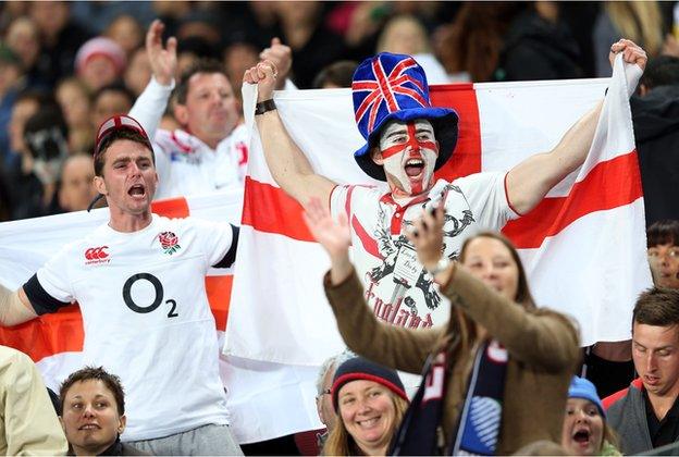 Fans during a rugby union match between the New Zealand All Blacks and England at Eden Park in Auckland on June 7, 2014