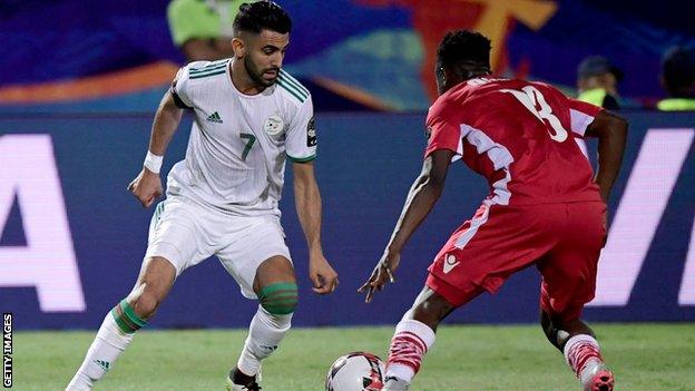 Manchester City and Algeria winger Riyad Mahrez runs with the ball