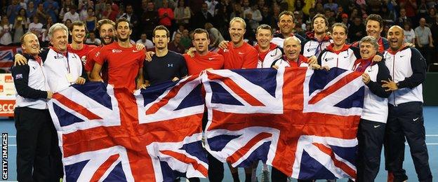 Britain celebrate beating the USA in the Davis Cup