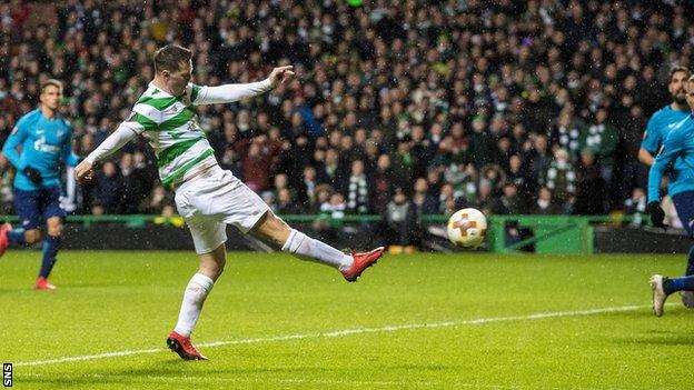 Celtic midfielder Callum McGregor scores against Zenit