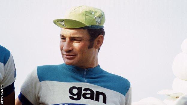 Raymond Poulidor looks on at the 1974 Tour de France