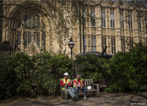 Workmen outside Parliament