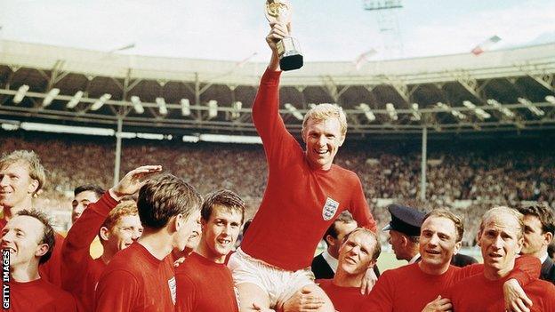 Picture of England players celebrating winning their home World Cup in 1966