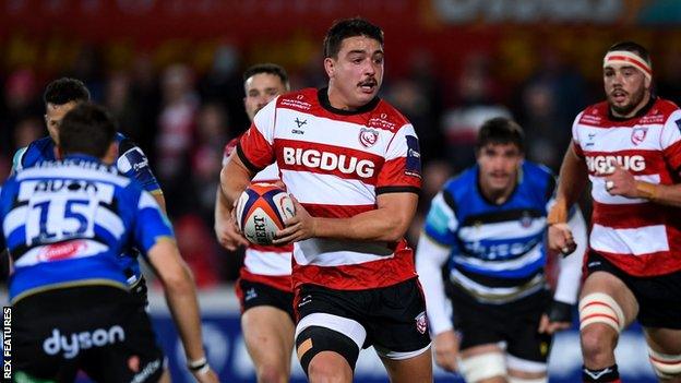 Socino carries the ball during Gloucester's Premiership Rugby Cup win over Bath