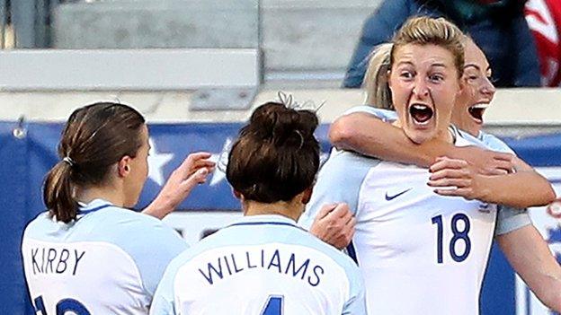 England women celebrate at the SheBelieves Cup