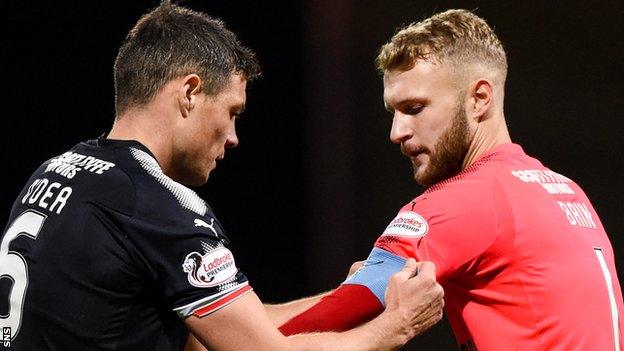 Dundee captain Darren O'Dea and goalkeeper Scott Bain