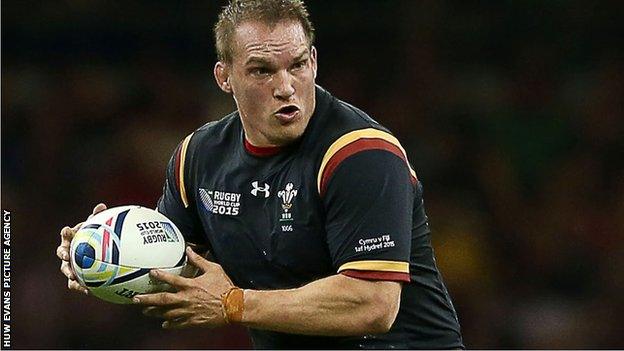 Gethin Jenkins playing for Wales during the 2015 World Cup