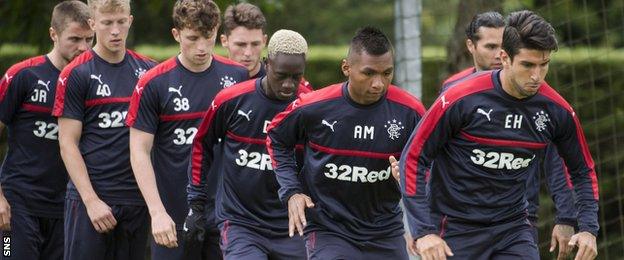 Alfredo Morelos and Eduardo Herrera in training with Rangers