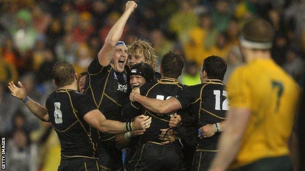 Scotland celebrate beating Australia in 2012