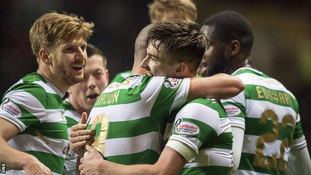 Celtic celebrate Kieran Tierney's goal against Partick Thistle on Wednesday