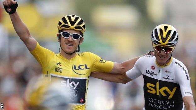 Geraint Thomas and Chris Froome finish in Paris