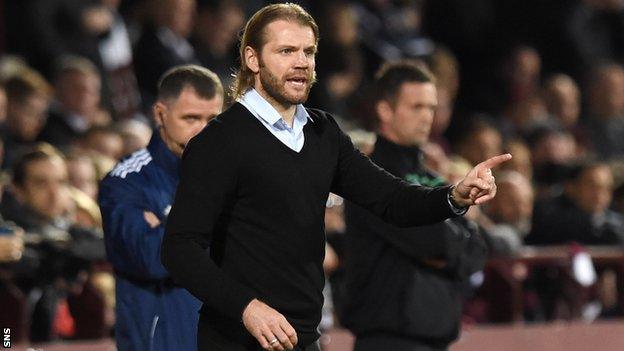 Robbie Neilson in the Tynecastle dugout