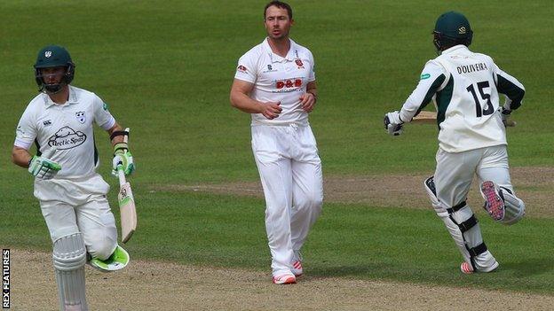 Worcestershire openers Daryl Mitchell (left) and Brett D'OIiveira (right) put on 179 before Graham Napier took three wickets