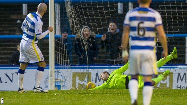 Morton midfielder Gary Harkins scores against Inverness