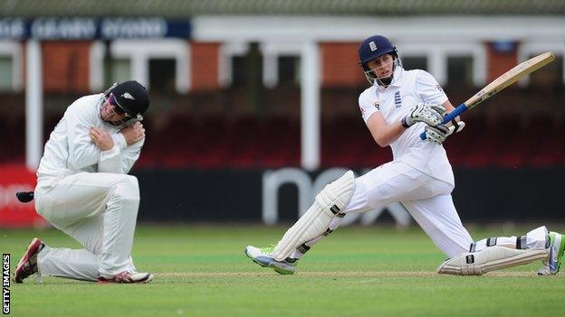 Joe Root plays through the leg side at Grace Road