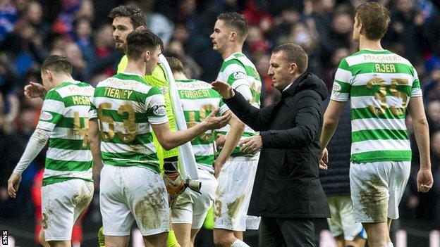 Celtic players with Brendan Rodgers